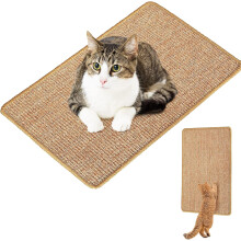 Anti-slide Cat Scratching Mat with Natural Sisal, Furniture Protectors from Cats Featuring Adhesive Hook Loop Tape, Durable Wall Mount Cat Floor