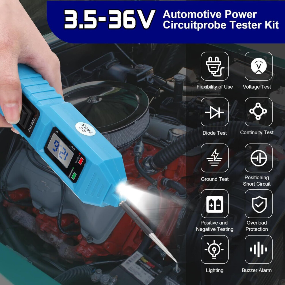 Automotive Circuit Tester For Vehicle Electrical Diagnostics, Short Circuit Finder With Digital Display And Overload Protection, 6-24V Power Probe 9128293328074