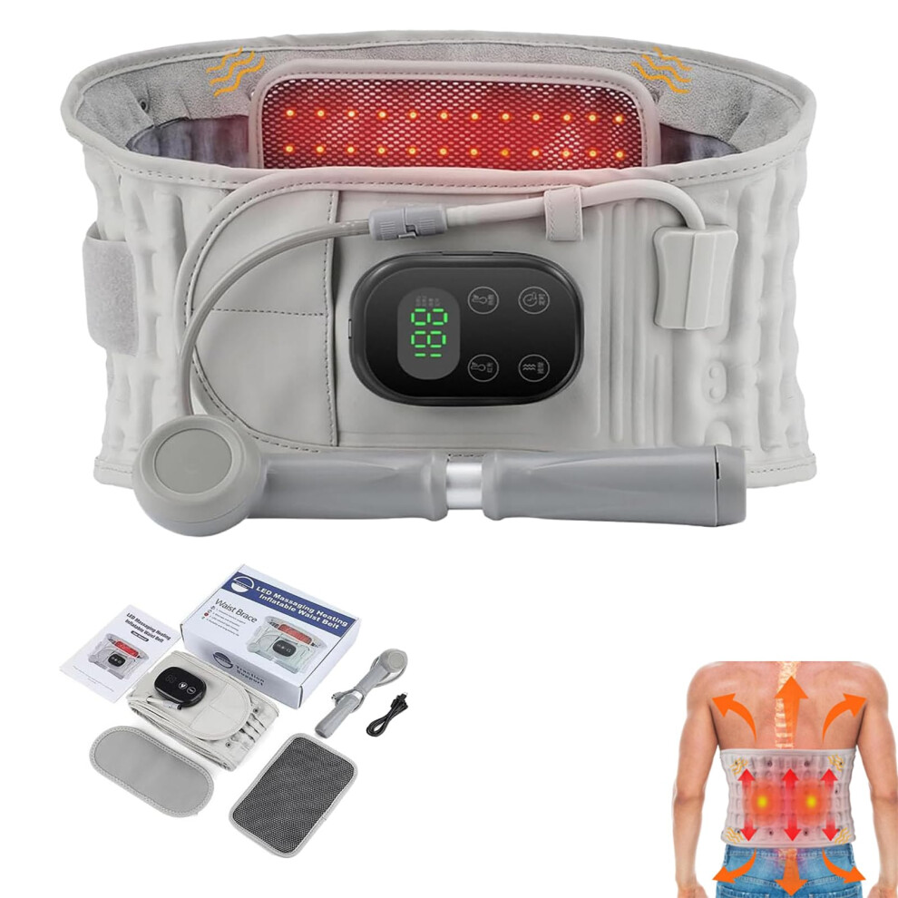 Back Pain Relief Belt with Heat, Vibration Massage and Spinal Decompression, Red Light Therapy