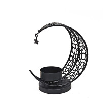 Eid Ramadans Metal Moon Shape Decorative Candle Holders-Black