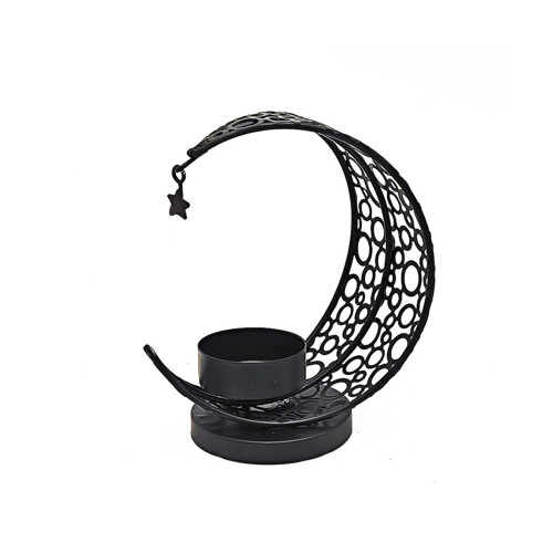 Eid Ramadans Metal Moon Shape Decorative Candle Holders-Black