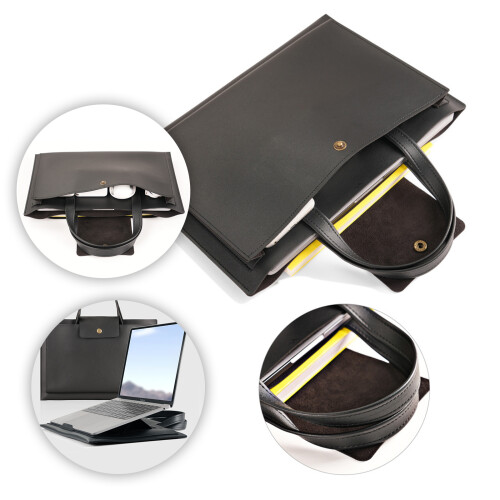 PU Leather Computer Bag With 3 Compartments-Green 13 14 inches 2