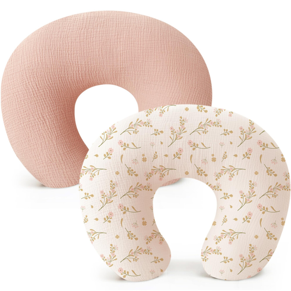 Muslin Nursing Pillow Covers 2Pack Soft Floral Pink Slipcovers for Breastfeeding Pillows Newborn Boys and Girls