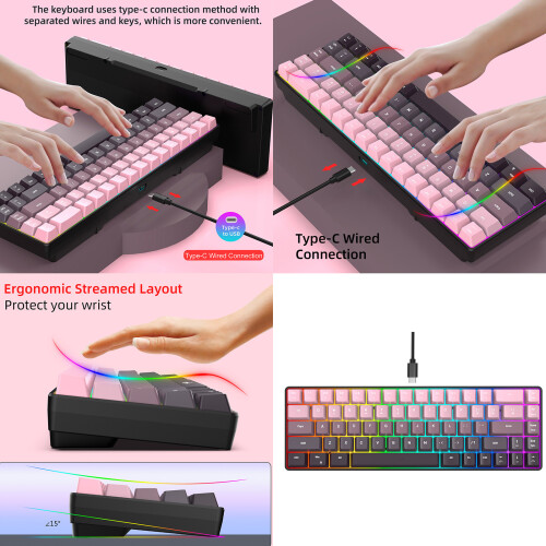 Spill Resistant Wireds Keyboards 68 Key Frame 25-Gradient pink 2