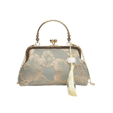 Vintage Flower Embroidered Bag Evening Clutch Crossbody With Shell Clip And Handle For Wedding Party