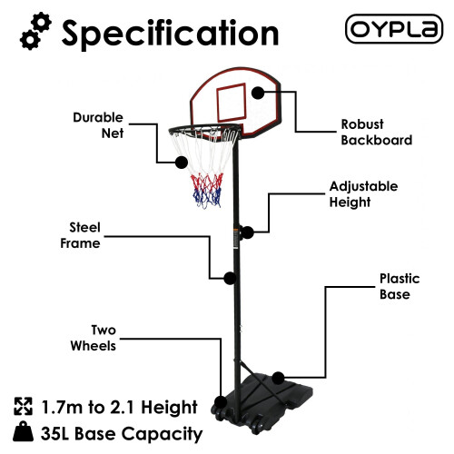 Oypla Professional Kids Adjustable Portable Basketball Net 1.7m - 2.1m 1