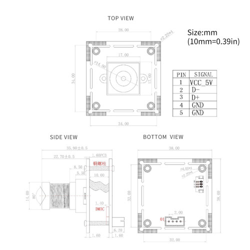 Module de caméra USB, mise au point-80 degrés Manuel pour 2