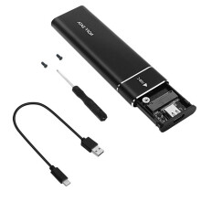 Aluminium-Festplattenbox, USB 3.1 Gen-Schwarz mit 2-in-1-Kabel