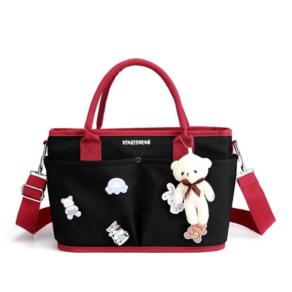 Diaper Bag Carrier With Insulated Pockets Stroller Straps Bear Pendant Black