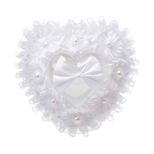 White HeartShaped Wedding Ring Cushion for Wedding