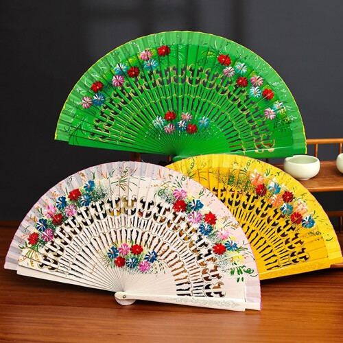 Traditional Folding Fan Artistic Hand Paint Design Natural-Red 1
