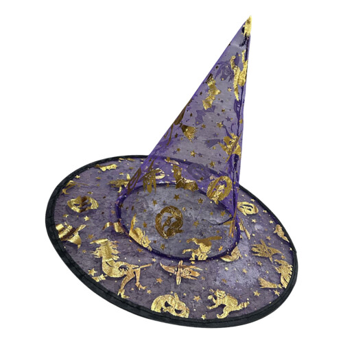 5Pcs Witch Hat 33cm High Pointed Wizard Hat Halloween-Purple