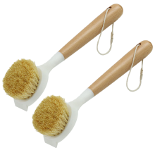 Bamboo Dish Brush Set Efficient Scrubbing Non-toxic Materials Long Handle Brush for Pots Pans Safe for Non-stick Cookware