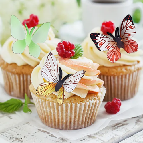 Πολύχρωμα βρώσιμα διακοσμητικά για cupcakes πεταλούδας, διακοσμήσεις χαρτιού 1