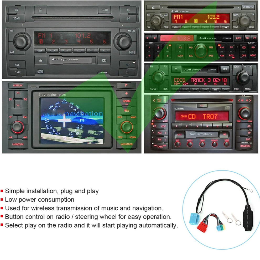 Audio Adapter Cable For Car Stereo, Bluetooth 5.0 Technology Wireless Transmission Audio Adapter With Aux Input And Steering Wheel Control, Car 9128293329507