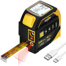 Téip Tomhais AutoLock Comhtháite le Méadar Fad Léasair, Téip Tomhais Léasair Dhigiteach 2in1 a Thairgeann Raon 328Tr agus Téip 16Tr,