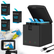 Akkuladegerät-Set für GoPro Hero Kameras, Schnellladegerät-Set mit Unterstützung für gleichzeitiges Laden, wiederaufladbarer Li-Ionen-Akku,
