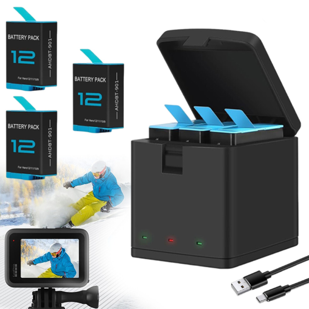 Advanced Charging System For Gopro Hero Series, Simultaneous Charging Station With Fast Charger Kit Technology, Rechargeable Li-Ion Battery Pack For 9173940777736