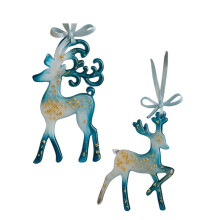 Zacht blauw rendier sneeuwvlok vakantieornament voor-A