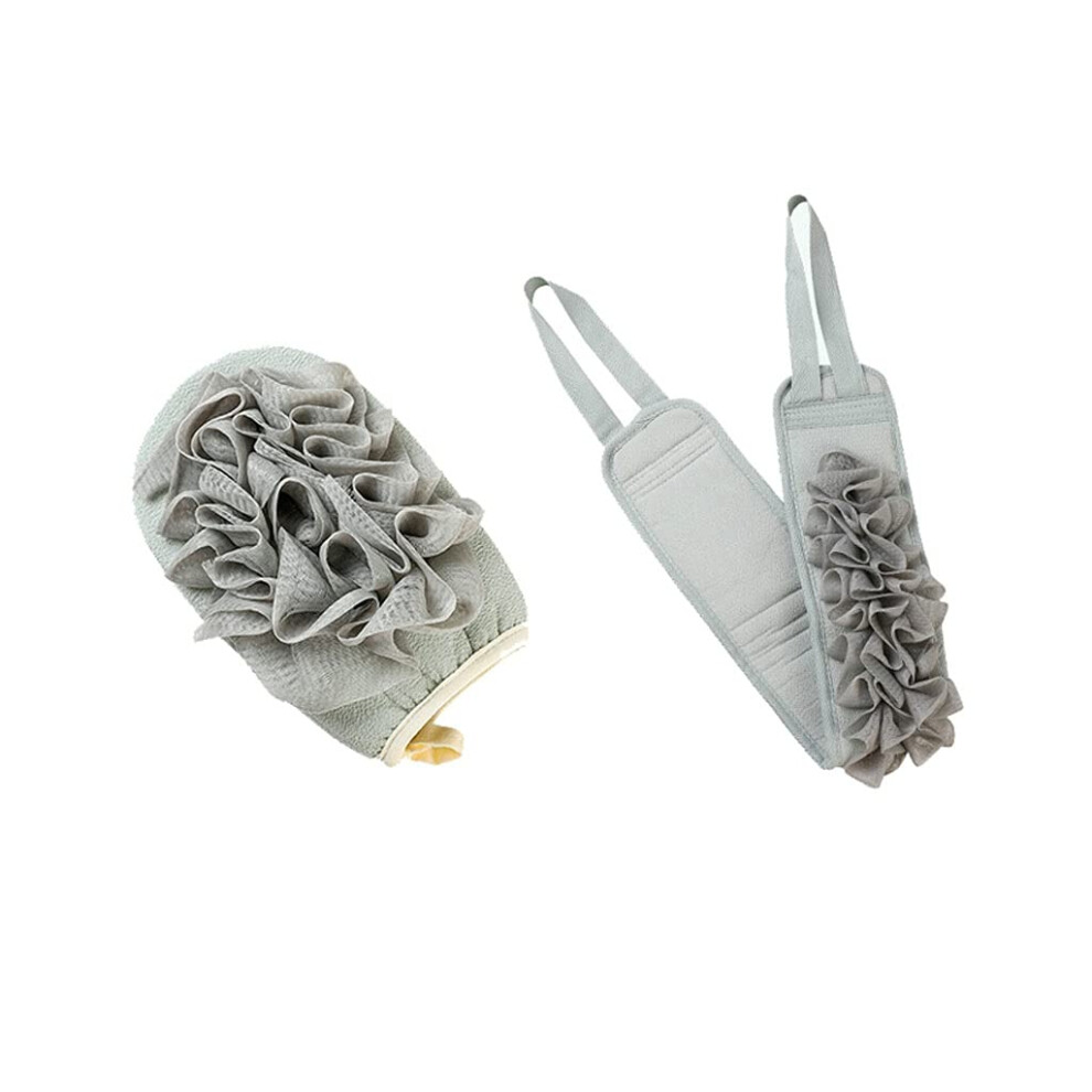 Exfoliating Glove and Loofah Back Scrubber Set for Gentle Skin Care DualSided Full Body Cleaning