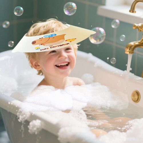 Baby Shampoo Cap, Capybara Pattern, Kids Bath Visor, Waterproof Design, Adjustable Fit Size 2