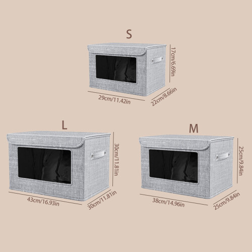 Space Saving Foldable Fabric Storage Box-Front window seethr 1