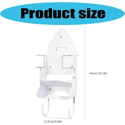 Heavy Duty Wall Mounted Iron Holder with Hooks for Space Saving Laundry Room Storage Organizer White 2