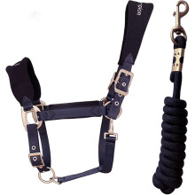 Halter Lead Rope Set for Horses Padded Fleece Pasture Halter Adjustable Stable Halter Knitted Horse Halter L, Navy Blue L navy