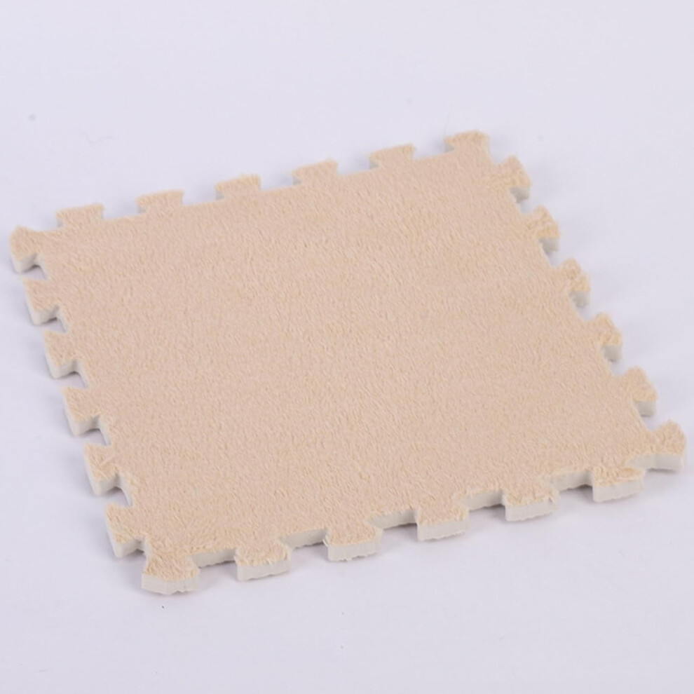 Interlocking Puzzle Foam Floor Tiles 150Piece 30x30cm Shaggy Plush Camel Color Play Mat Square Carpet Tiles