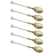 6pcs Luxurious Stirring Spoons Leaf Engraving Design Zinc-gold