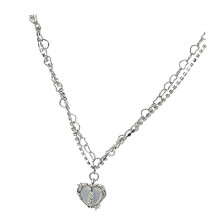 Dear Zircon Heart Necklace for Girls Jewelry Rhinestone DoubleLayer Boho Alloy