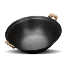 Cast Iron Wok Pan Infinite Wok Traditional Gas Nonstick Uncoated Large Double Ear Iron Pot With Wooden Lid 36cm