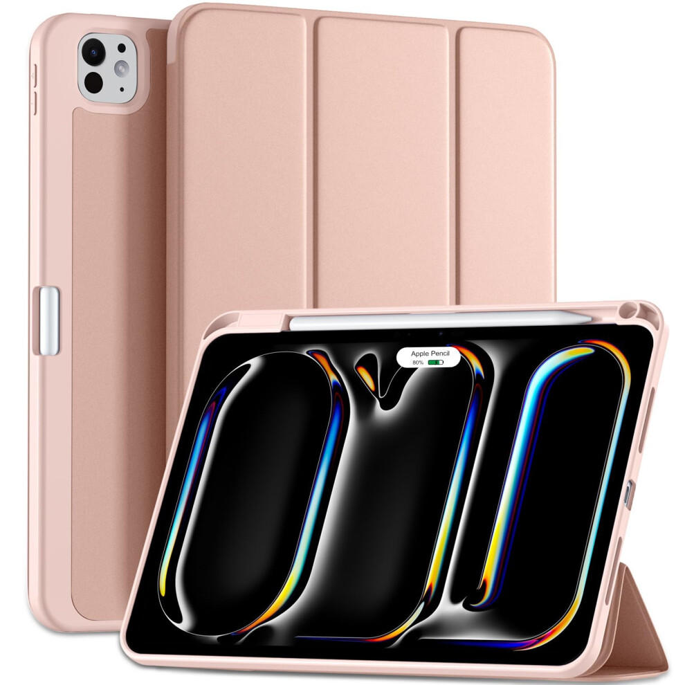Case For Ipad Pro 11 Inch (M4 5Th Generation) With Pencil Holder, Slim Tpu Back, Shockproof Cover, Auto Wake/Sleep, Rosa 9189345995774