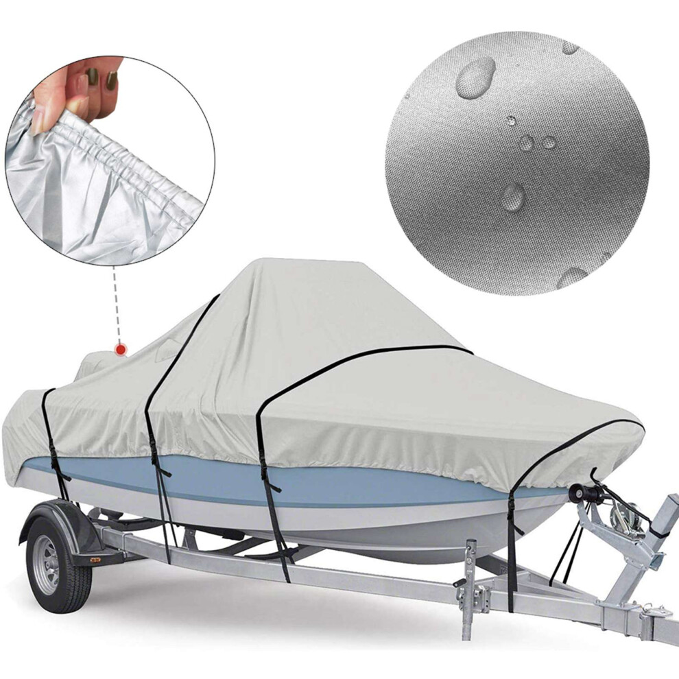 Reflective 300D Oxford Boat Cover For 14-16Ft V-Hull/Bass Silver 7901381265503