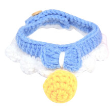 Strickkatzenhalsband mit Glocke & Schleife, Blau S (20-25cm)