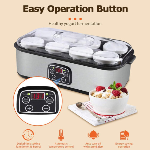 Yogurt Maker Machine 1400ML Automatic Yoghurt Maker With 8x180ML Glass Jars LED Display 1855 C Temperature Control 1