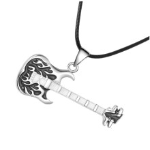 Necklace Guitar Collarbone Pendant Necklace Pendant Made of Metal Black Stainless Steel
