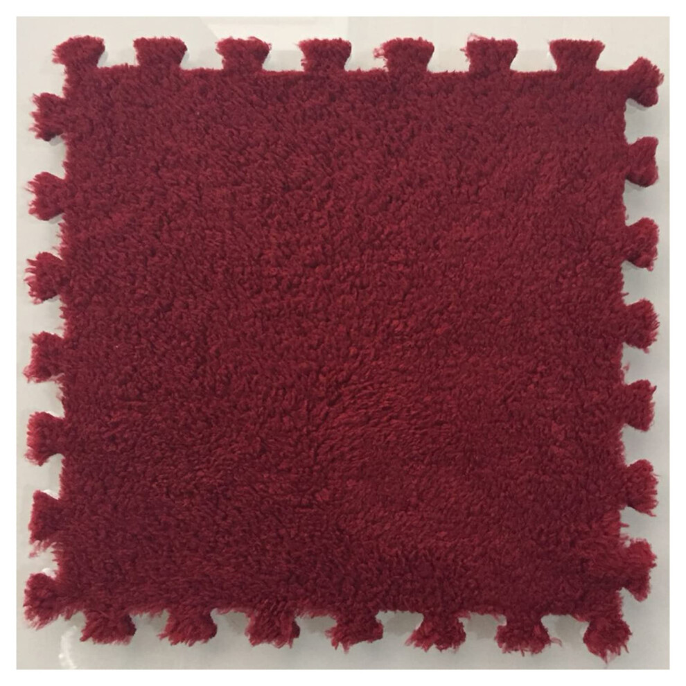 Interlocking Carpet Tiles 10Pcs, 30X30cm Foam Plush Floor Tiles, Antislip Puzzle Mat For Living Room Playroom Dark/Red