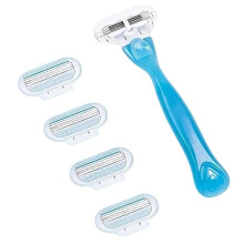Women's Body Hair Bikini 3Layer Razor Blade Stainless Steel Hair Removal Razor Interchangeable Head Blue