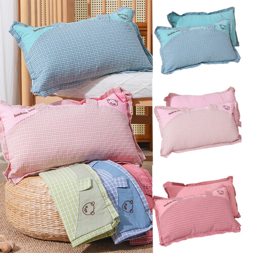 Housse d'oreiller en coton pour enfants, 2 pièces,-Vert 2
