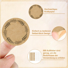 Elegant And Classic Brown Canning Labels, Self-adhesive Jam And Jelly Jar Labels, Waterproof Mason Jars 3.8cm Diameter, 8 Different Motifs For Envelop