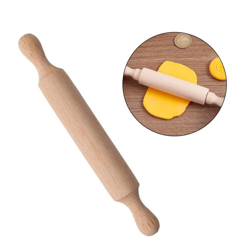 Set van 6 miniatuurrollers van natuurlijk hout, deegroller voor 1