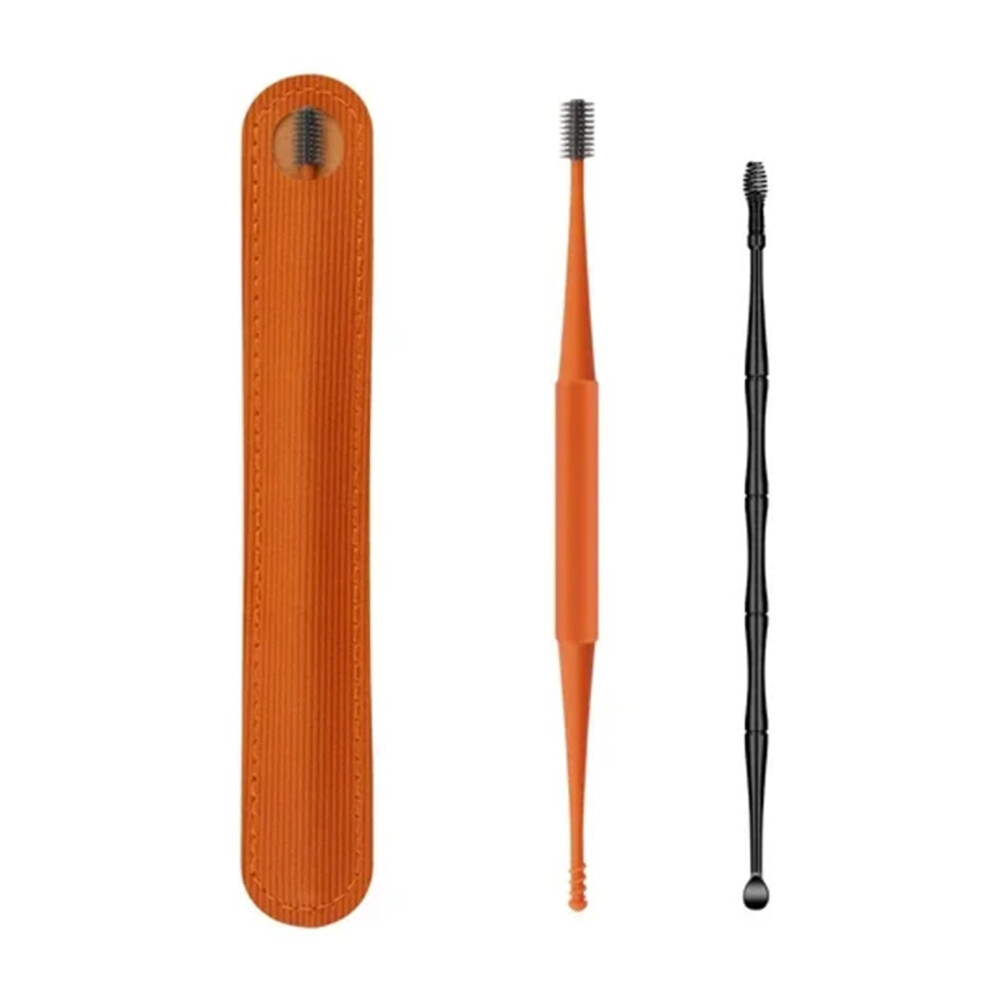 Orange 2 Pcs Doubleheaded Ear Cleaner Soft Silicone Spiral Earwax Removal Stainless Steel Ear Scoop Ear Wax Pick (Orange)