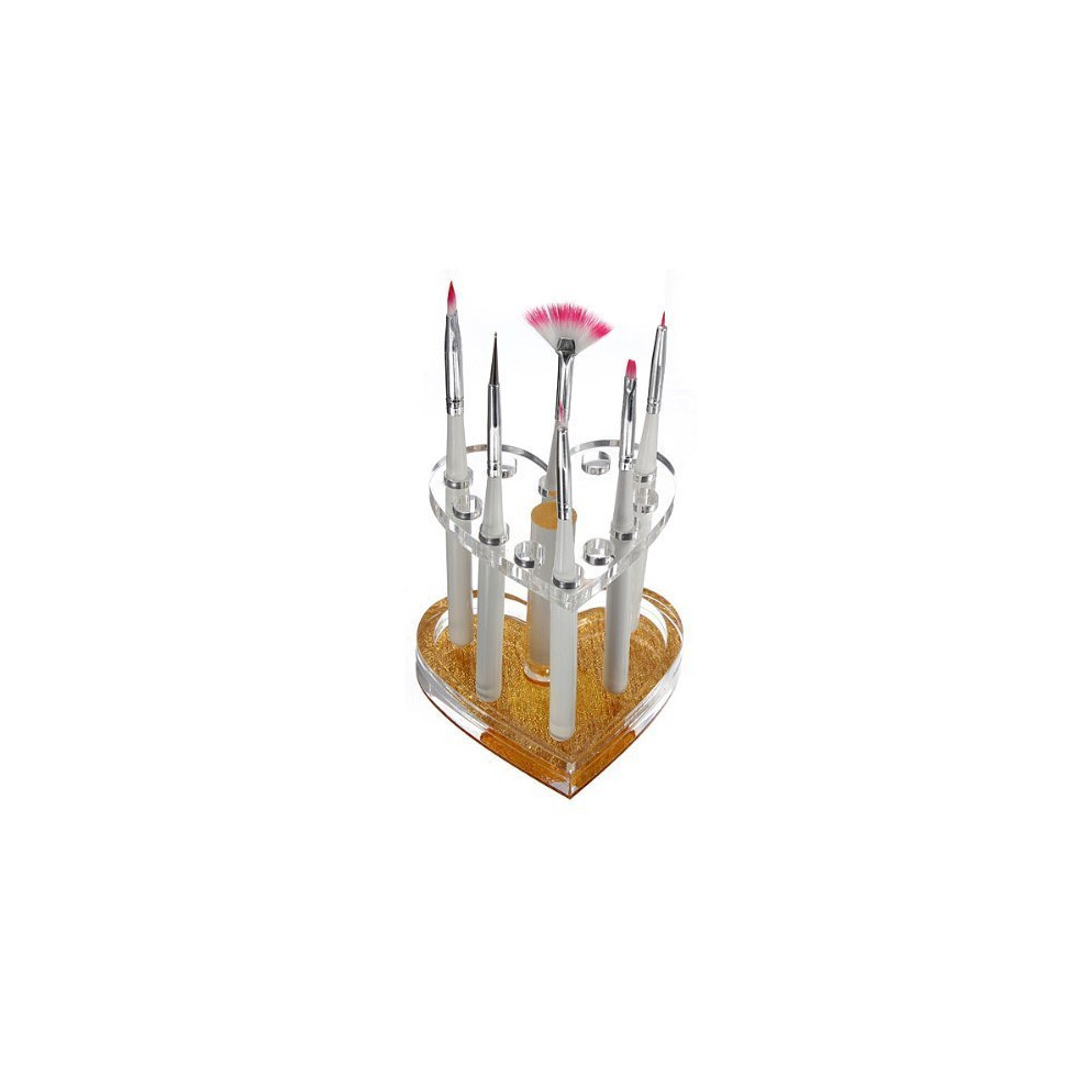 Makeup Nail 12 Holes Acrylic Gel Brush Pen Holder Heart Gold Display Stand Acrylic Nail Art Organizer