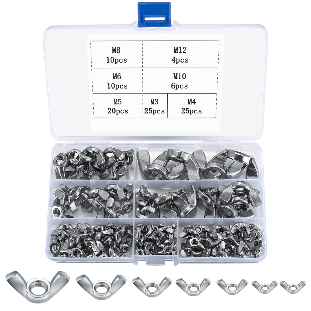 Wing Nuts Assortment Kit, Stainless Steel Wing Bolts, Butterfly Nut Wing Nut Kits For Diy, Diy Tools, Electronic Devices, Hardware (100 Silver) 9412369032805