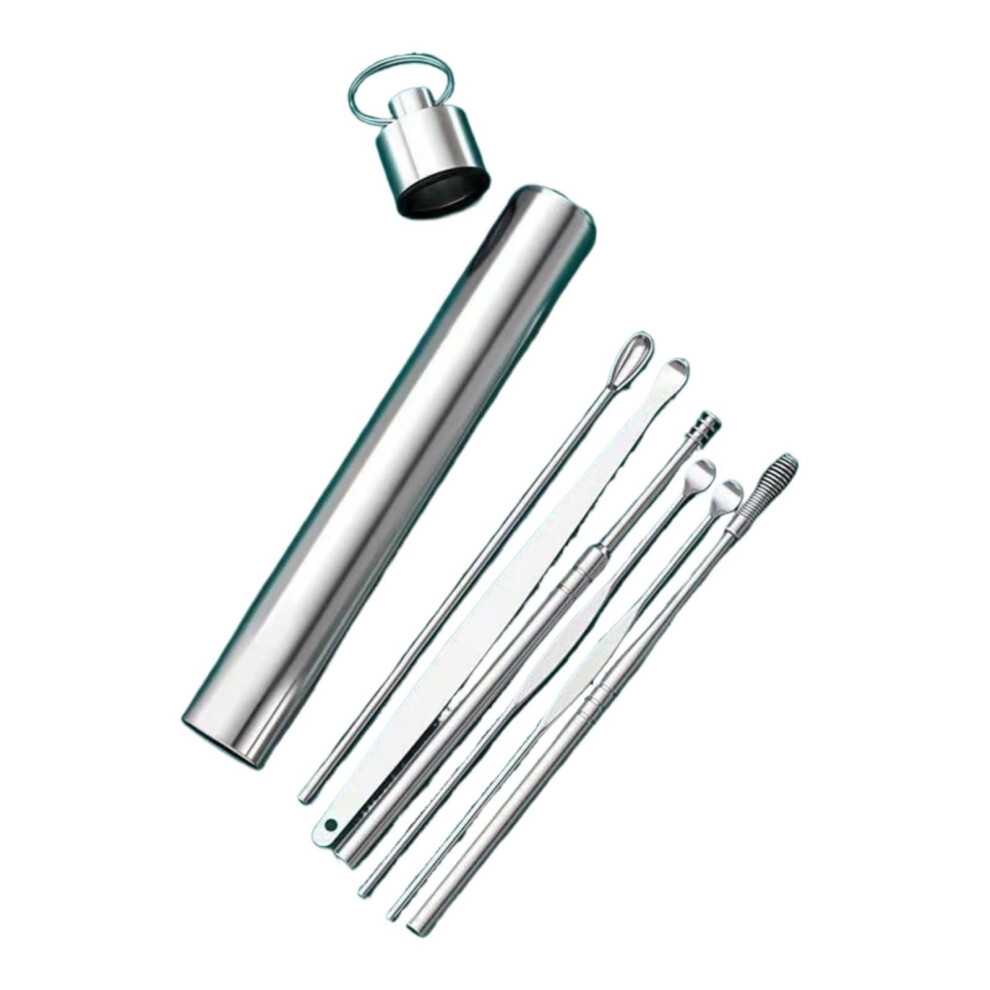 Silver 6 Pcs Spiral Ear Wax Remover Tool Set Stainless Steel Earwax Collector Pick Ear Pick Ear Pick Cleaning Spoon