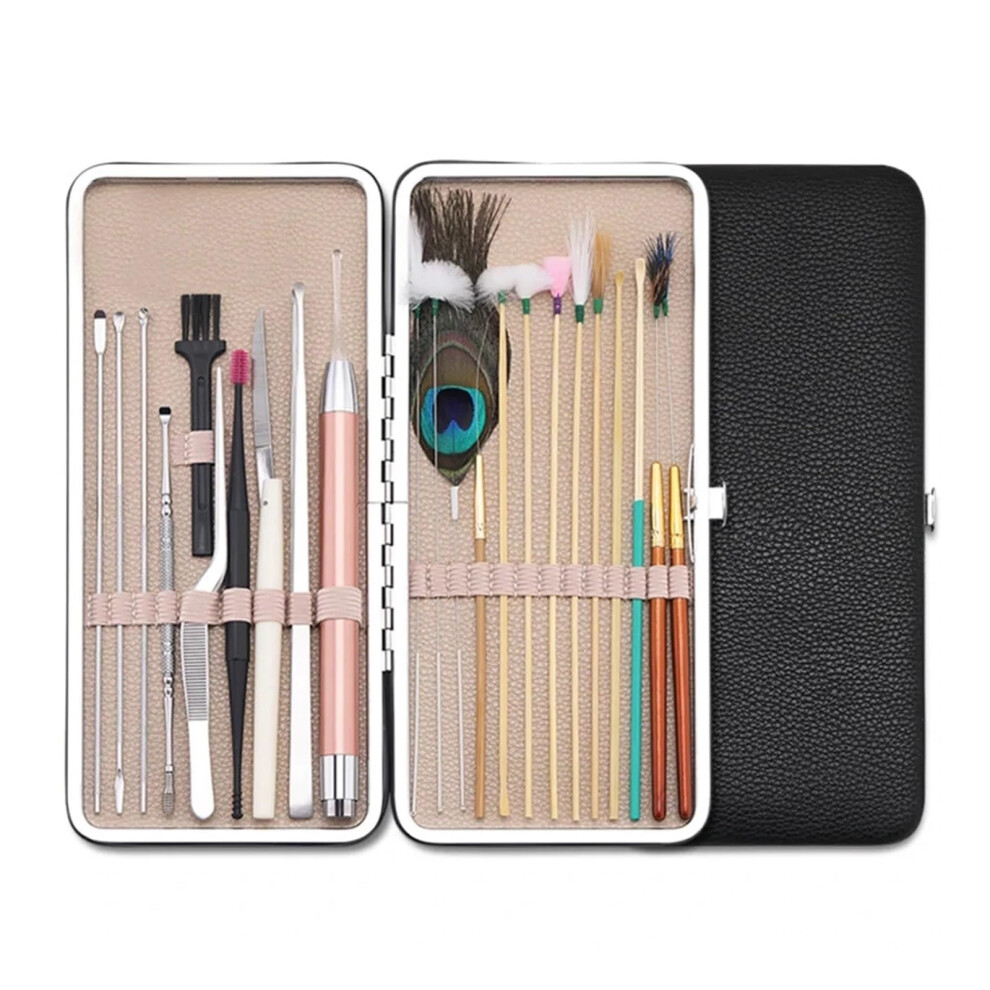 Black 23Pcs Ear Wax Removal Tool Kit Ear Pick Set Earwax Remover Spoon Ear Canal Cleaning Care Tools (Black)