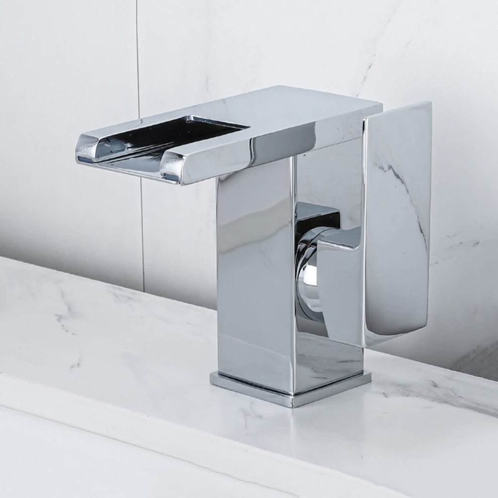 Waterfall Basin Mixer Led Chrome Brass Faucet, 1Hole Singlehandle, Colorchanging 3Colors, Bathroom Sink 9189345997433