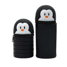 Soft Silicone Pencil Case Cute Cartoon Penguin Design Pencil Case Telescopic Pencil Holder for Girls and Boys, black, kawaii