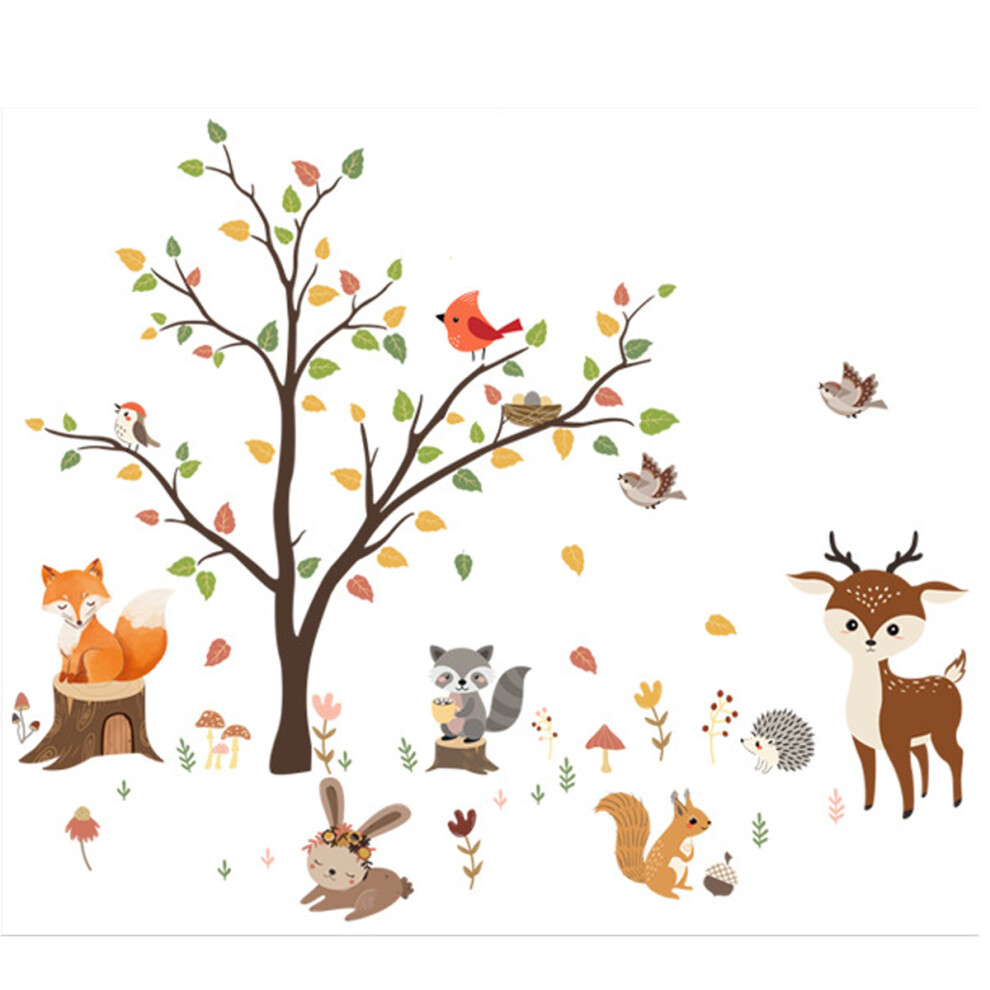 Woodland Animals Peel And Stick Wall Art, Decorative Tree Wall Stickers For Baby Nursery, Waterproof Stickers With Vibrant Designs, Perfect For Kids B